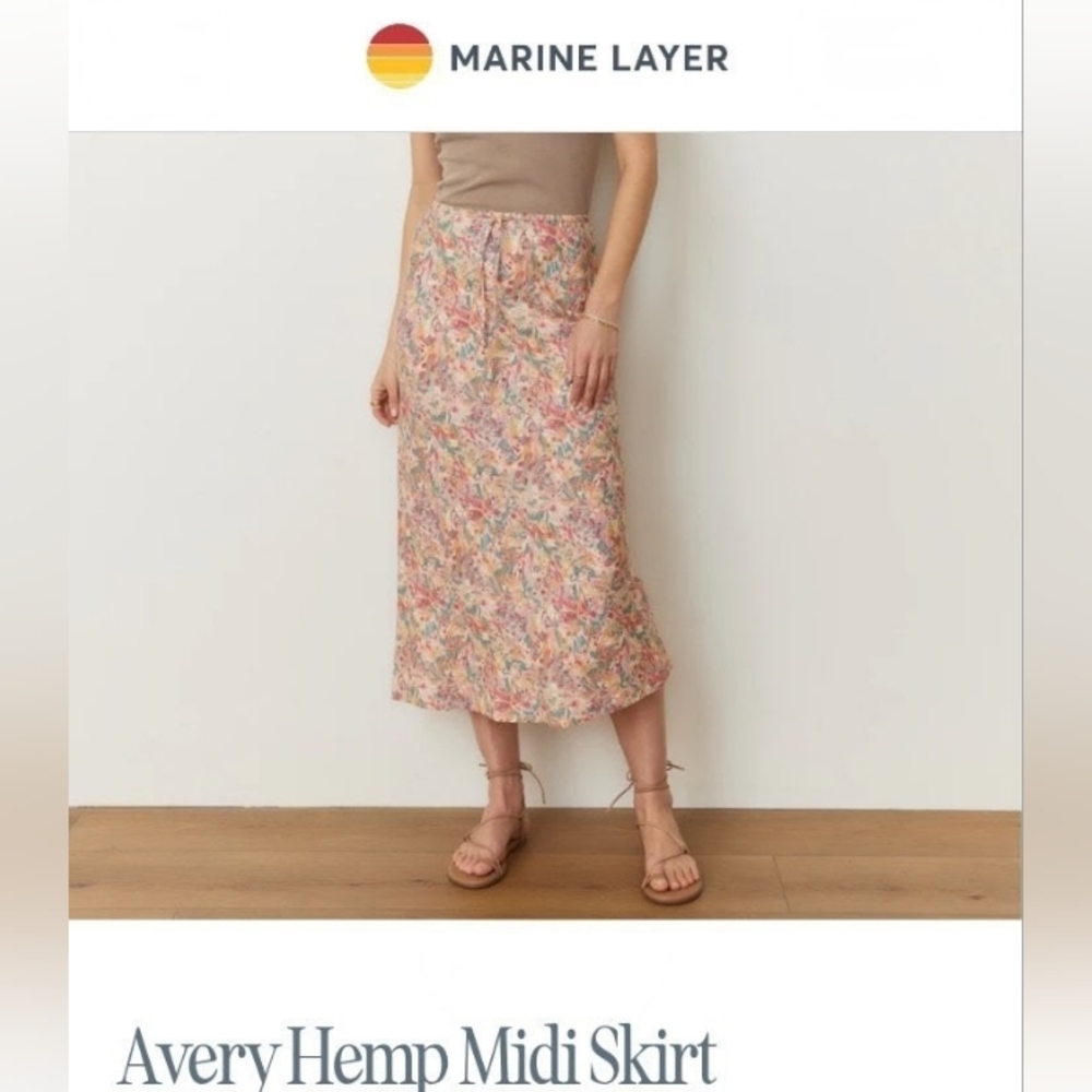 Marine Layer Avery Hemp Floral Midi Skirt XL